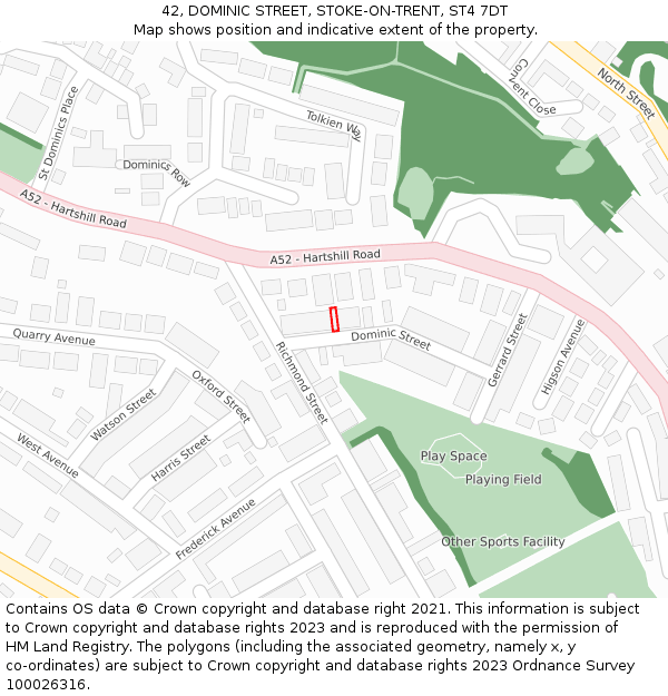 42, DOMINIC STREET, STOKE-ON-TRENT, ST4 7DT: Location map and indicative extent of plot