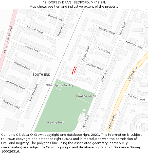42, DORSEY DRIVE, BEDFORD, MK42 9FL: Location map and indicative extent of plot