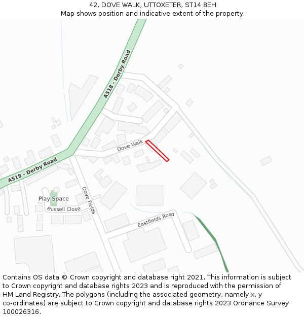 42, DOVE WALK, UTTOXETER, ST14 8EH: Location map and indicative extent of plot
