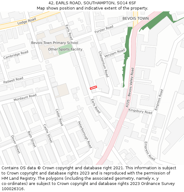 42, EARLS ROAD, SOUTHAMPTON, SO14 6SF: Location map and indicative extent of plot
