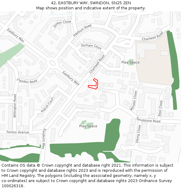 42, EASTBURY WAY, SWINDON, SN25 2EN: Location map and indicative extent of plot