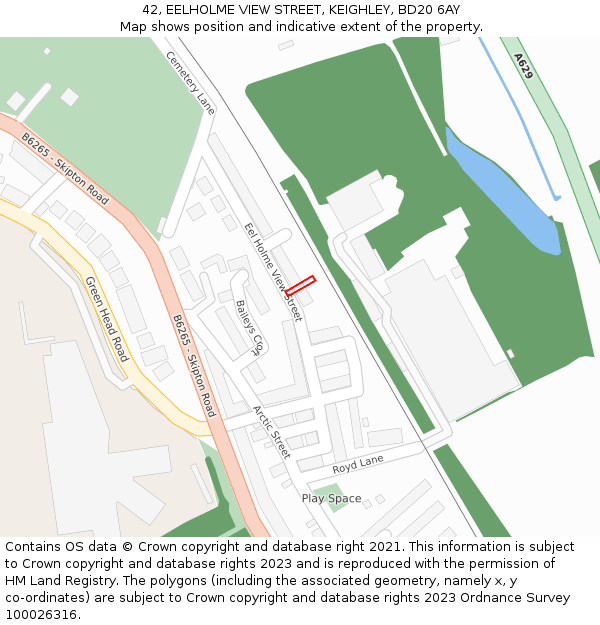 42, EELHOLME VIEW STREET, KEIGHLEY, BD20 6AY: Location map and indicative extent of plot