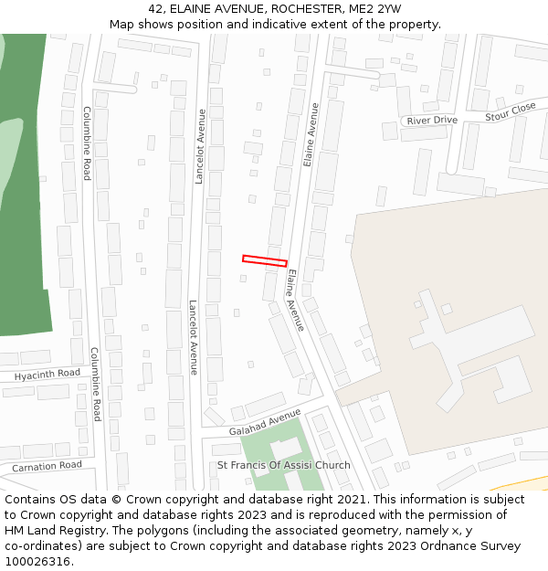 42, ELAINE AVENUE, ROCHESTER, ME2 2YW: Location map and indicative extent of plot