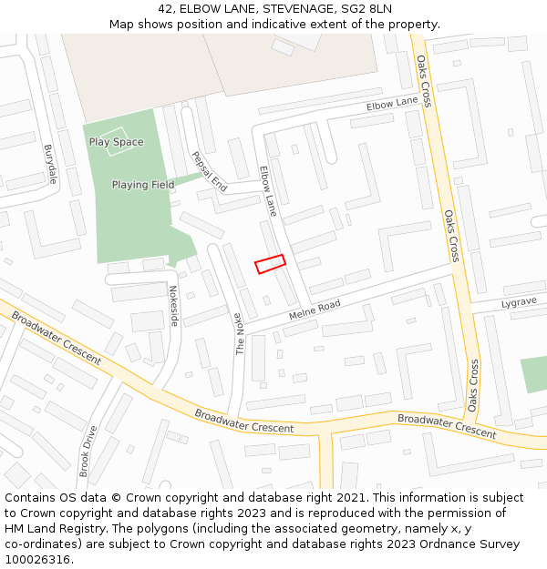 42, ELBOW LANE, STEVENAGE, SG2 8LN: Location map and indicative extent of plot