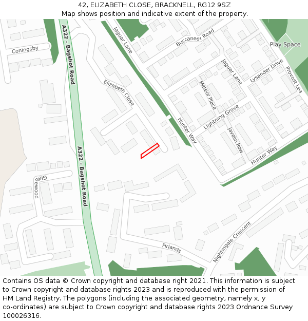 42, ELIZABETH CLOSE, BRACKNELL, RG12 9SZ: Location map and indicative extent of plot