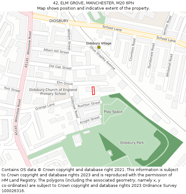 42, ELM GROVE, MANCHESTER, M20 6PN: Location map and indicative extent of plot