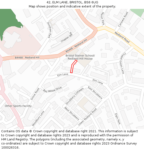 42, ELM LANE, BRISTOL, BS6 6UG: Location map and indicative extent of plot