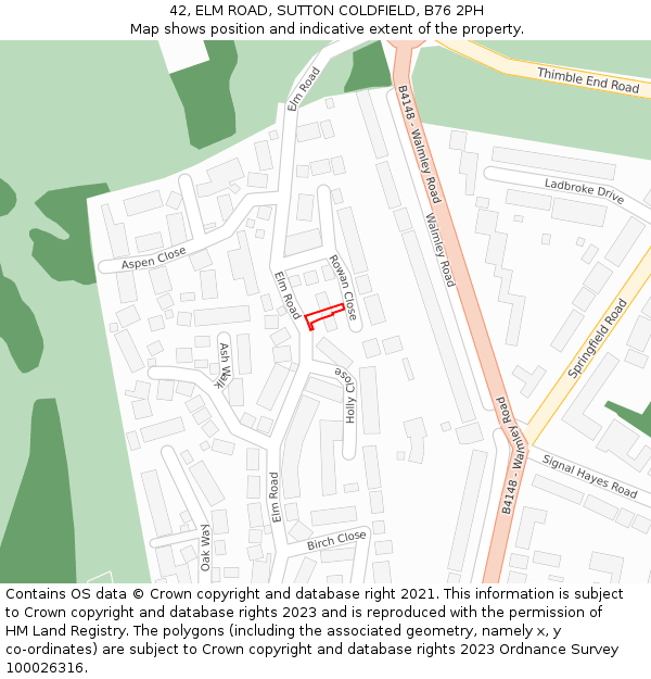 42, ELM ROAD, SUTTON COLDFIELD, B76 2PH: Location map and indicative extent of plot