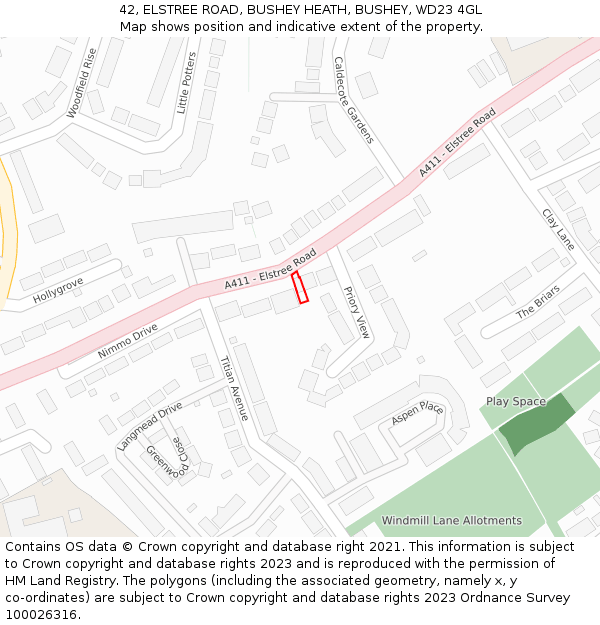 42, ELSTREE ROAD, BUSHEY HEATH, BUSHEY, WD23 4GL: Location map and indicative extent of plot