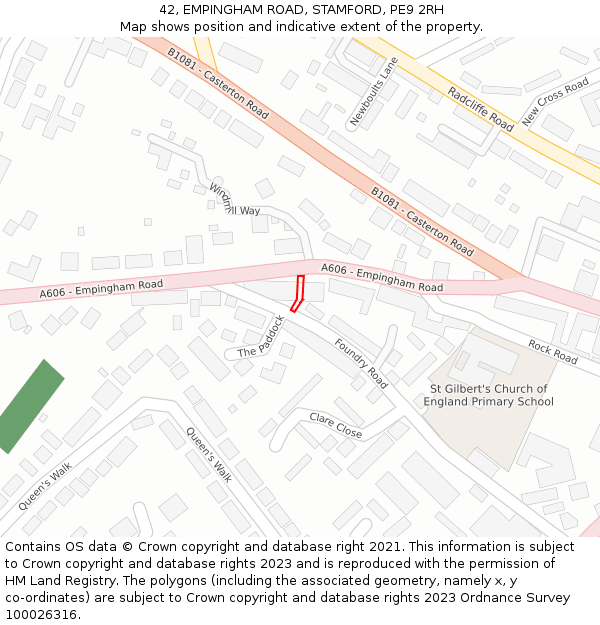 42, EMPINGHAM ROAD, STAMFORD, PE9 2RH: Location map and indicative extent of plot