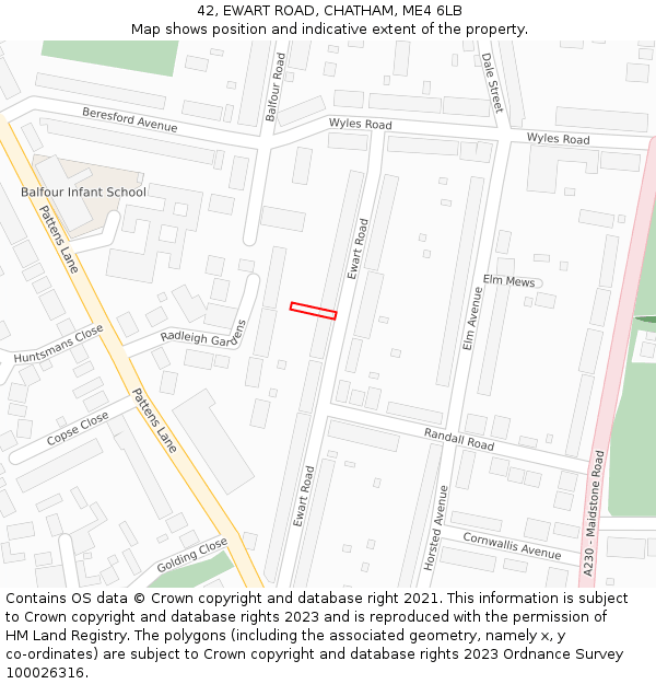 42, EWART ROAD, CHATHAM, ME4 6LB: Location map and indicative extent of plot