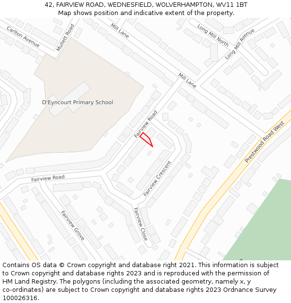 42, FAIRVIEW ROAD, WEDNESFIELD, WOLVERHAMPTON, WV11 1BT: Location map and indicative extent of plot