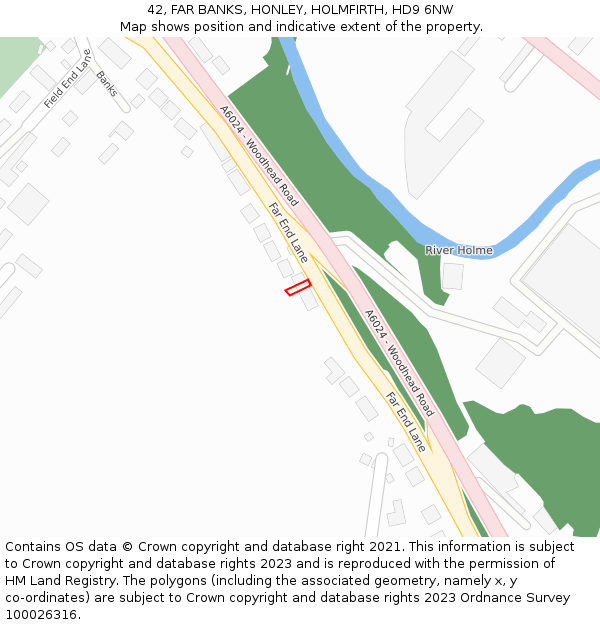42, FAR BANKS, HONLEY, HOLMFIRTH, HD9 6NW: Location map and indicative extent of plot