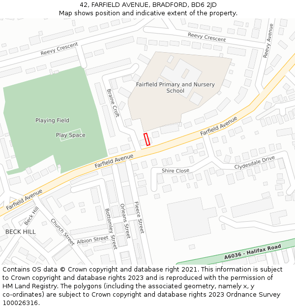 42, FARFIELD AVENUE, BRADFORD, BD6 2JD: Location map and indicative extent of plot