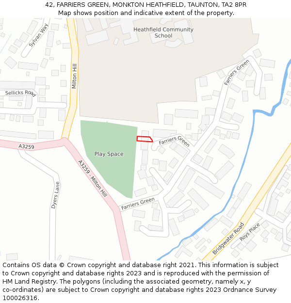 42, FARRIERS GREEN, MONKTON HEATHFIELD, TAUNTON, TA2 8PR: Location map and indicative extent of plot