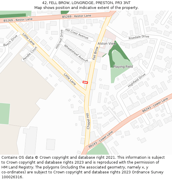 42, FELL BROW, LONGRIDGE, PRESTON, PR3 3NT: Location map and indicative extent of plot