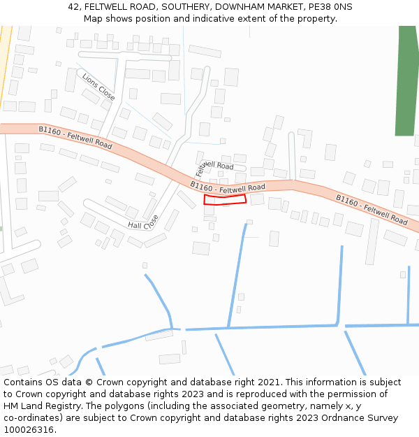 42, FELTWELL ROAD, SOUTHERY, DOWNHAM MARKET, PE38 0NS: Location map and indicative extent of plot