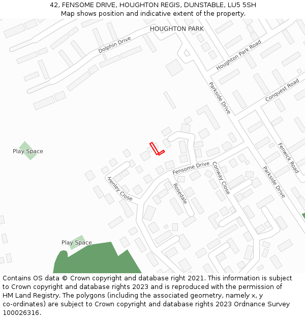 42, FENSOME DRIVE, HOUGHTON REGIS, DUNSTABLE, LU5 5SH: Location map and indicative extent of plot