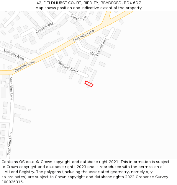 42, FIELDHURST COURT, BIERLEY, BRADFORD, BD4 6DZ: Location map and indicative extent of plot