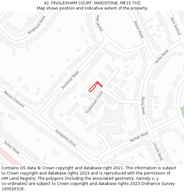 42, FINGLESHAM COURT, MAIDSTONE, ME15 7HZ: Location map and indicative extent of plot