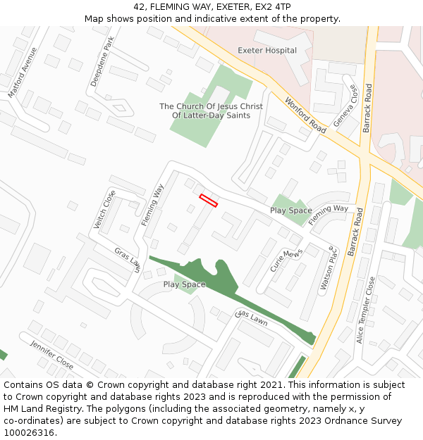 42, FLEMING WAY, EXETER, EX2 4TP: Location map and indicative extent of plot