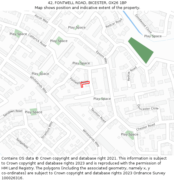 42, FONTWELL ROAD, BICESTER, OX26 1BP: Location map and indicative extent of plot