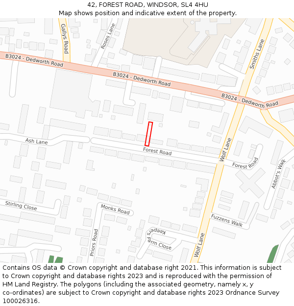 42, FOREST ROAD, WINDSOR, SL4 4HU: Location map and indicative extent of plot