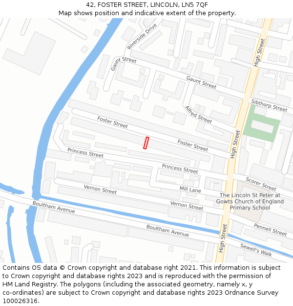 42, FOSTER STREET, LINCOLN, LN5 7QF: Location map and indicative extent of plot