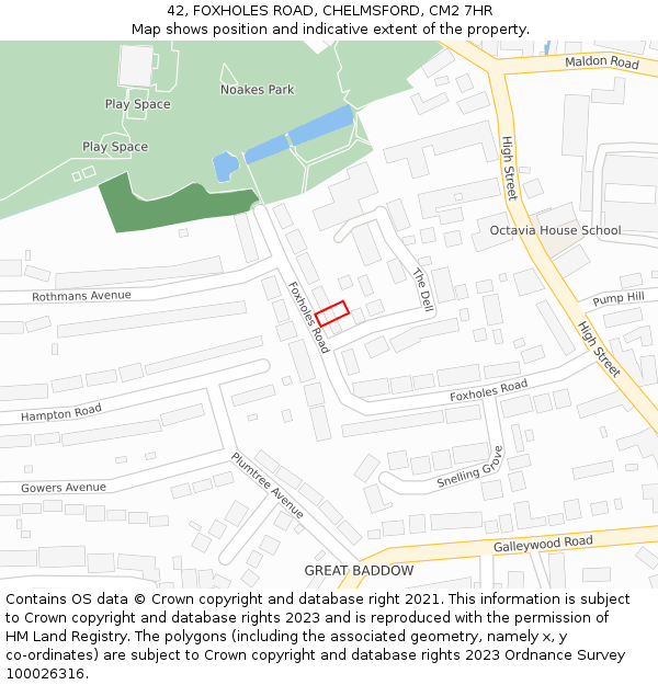 42, FOXHOLES ROAD, CHELMSFORD, CM2 7HR: Location map and indicative extent of plot