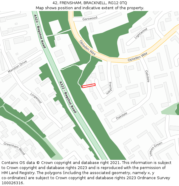 42, FRENSHAM, BRACKNELL, RG12 0TQ: Location map and indicative extent of plot