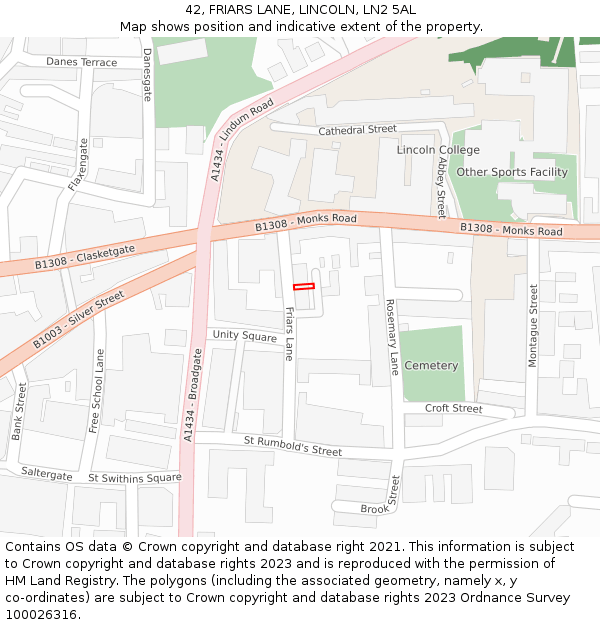 42, FRIARS LANE, LINCOLN, LN2 5AL: Location map and indicative extent of plot