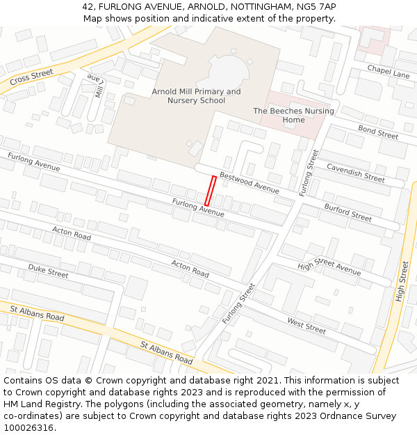 42, FURLONG AVENUE, ARNOLD, NOTTINGHAM, NG5 7AP: Location map and indicative extent of plot