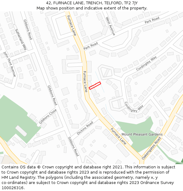 42, FURNACE LANE, TRENCH, TELFORD, TF2 7JY: Location map and indicative extent of plot