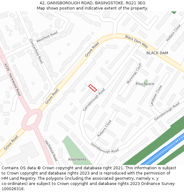 42, GAINSBOROUGH ROAD, BASINGSTOKE, RG21 3EG: Location map and indicative extent of plot