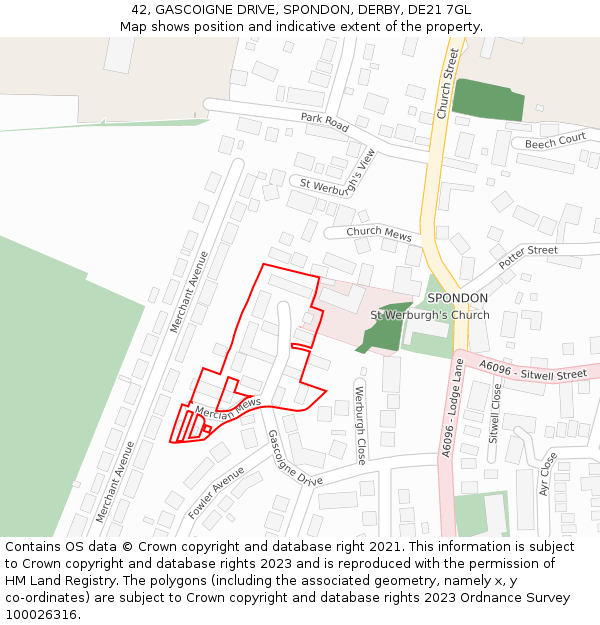 42, GASCOIGNE DRIVE, SPONDON, DERBY, DE21 7GL: Location map and indicative extent of plot