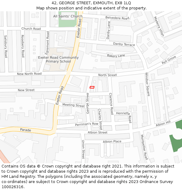 42, GEORGE STREET, EXMOUTH, EX8 1LQ: Location map and indicative extent of plot