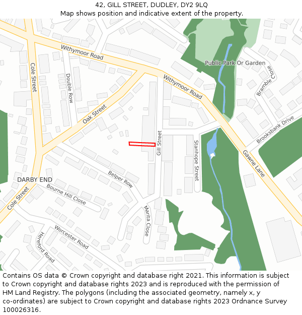 42, GILL STREET, DUDLEY, DY2 9LQ: Location map and indicative extent of plot