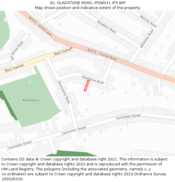 42, GLADSTONE ROAD, IPSWICH, IP3 8AT: Location map and indicative extent of plot