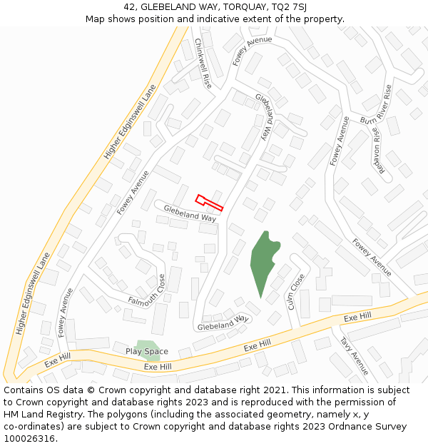 42, GLEBELAND WAY, TORQUAY, TQ2 7SJ: Location map and indicative extent of plot