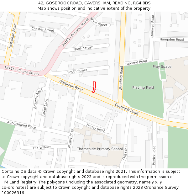 42, GOSBROOK ROAD, CAVERSHAM, READING, RG4 8BS: Location map and indicative extent of plot