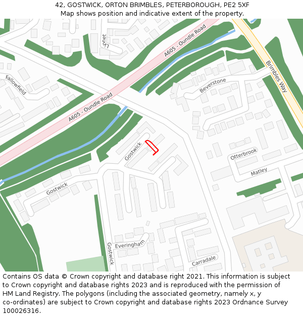 42, GOSTWICK, ORTON BRIMBLES, PETERBOROUGH, PE2 5XF: Location map and indicative extent of plot