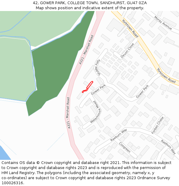 42, GOWER PARK, COLLEGE TOWN, SANDHURST, GU47 0ZA: Location map and indicative extent of plot