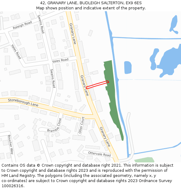 42, GRANARY LANE, BUDLEIGH SALTERTON, EX9 6ES: Location map and indicative extent of plot