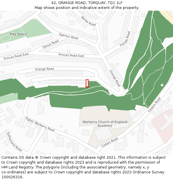 42, GRANGE ROAD, TORQUAY, TQ1 1LF: Location map and indicative extent of plot