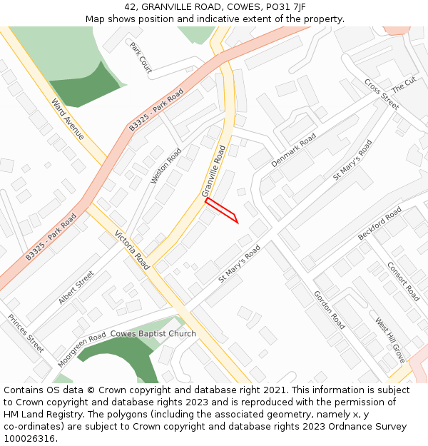 42, GRANVILLE ROAD, COWES, PO31 7JF: Location map and indicative extent of plot