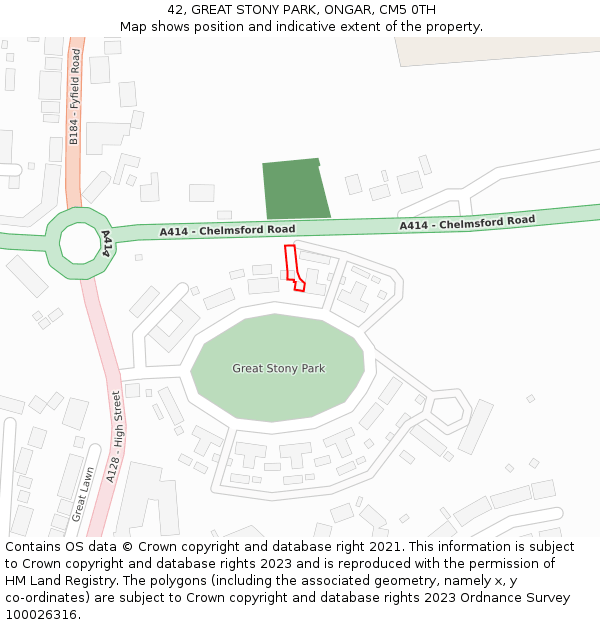 42, GREAT STONY PARK, ONGAR, CM5 0TH: Location map and indicative extent of plot
