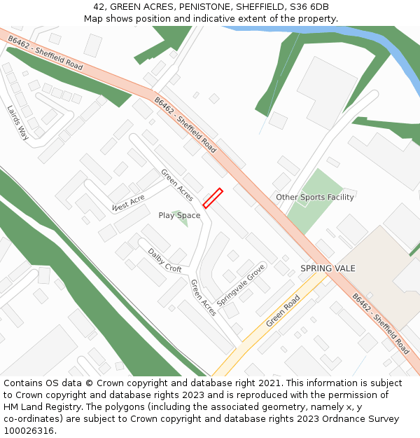 42, GREEN ACRES, PENISTONE, SHEFFIELD, S36 6DB: Location map and indicative extent of plot