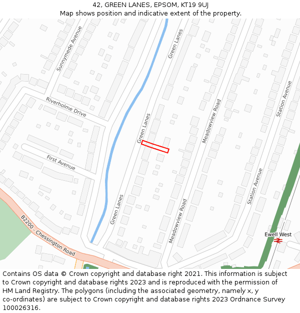 42, GREEN LANES, EPSOM, KT19 9UJ: Location map and indicative extent of plot