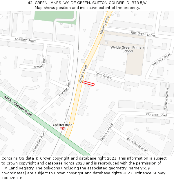 42, GREEN LANES, WYLDE GREEN, SUTTON COLDFIELD, B73 5JW: Location map and indicative extent of plot