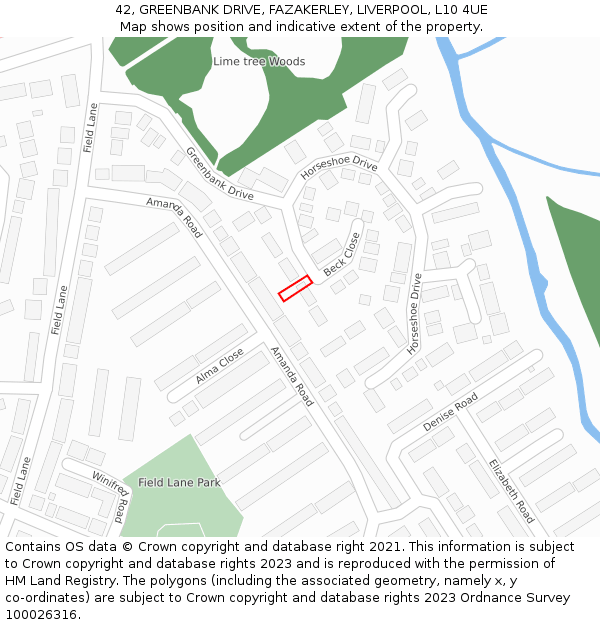 42, GREENBANK DRIVE, FAZAKERLEY, LIVERPOOL, L10 4UE: Location map and indicative extent of plot